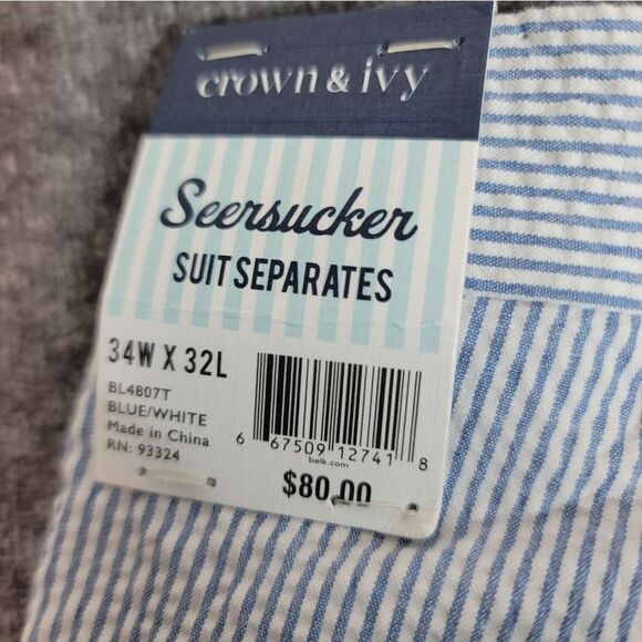 Crown & Ivy Seersucker Mens Modern Fit Pant Size 34W × 32L Blue White Striped - Picture 7 of 10